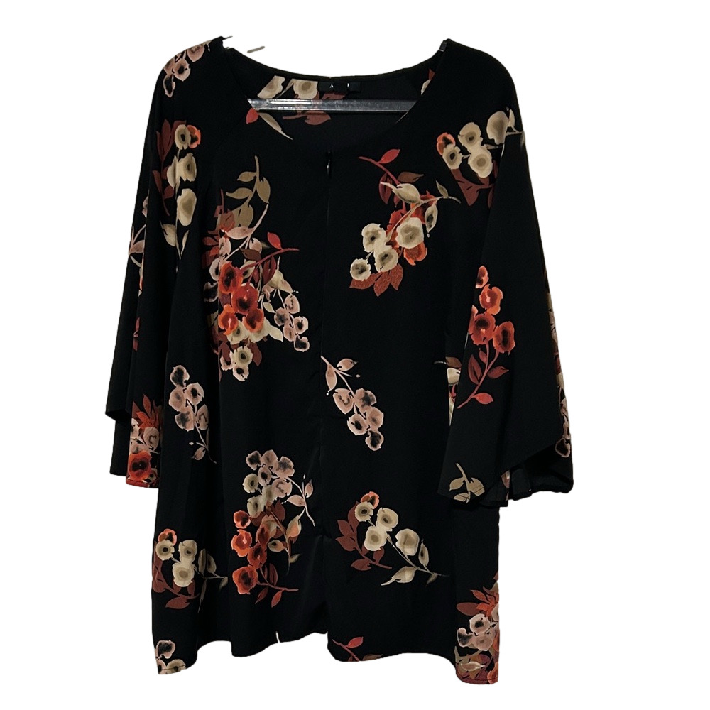 🐢Alfani size 3X Floral Black Top GUC